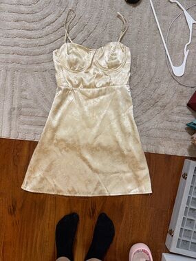 Princess Polly Champagne Satin Mini Dress with Jacquard